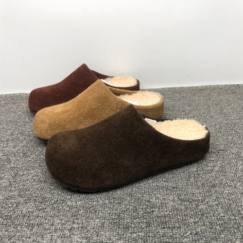 真皮勃肯包头拖鞋女冬季增高