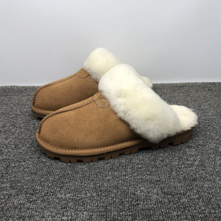 品牌撤柜真皮女拖鞋2025冬季新款包头拖鞋平底加厚羊毛保暖雪地靴
