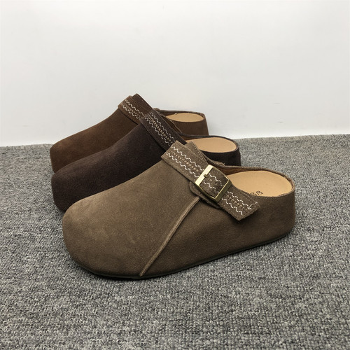 真皮勃肯包头拖鞋女增高懒人潮