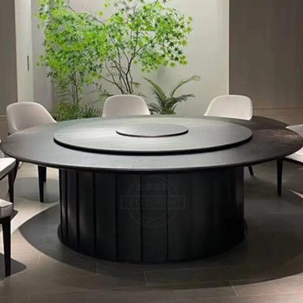 饭店酒店2米3米实木岩板包厢电动餐桌大圆桌15人20人30人旋转火锅