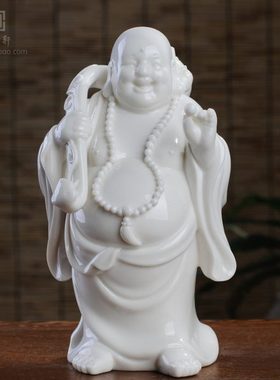 陶瓷戏珠如意布袋站立小弥勒佛笑佛汽车家居装饰小号工艺品摆件