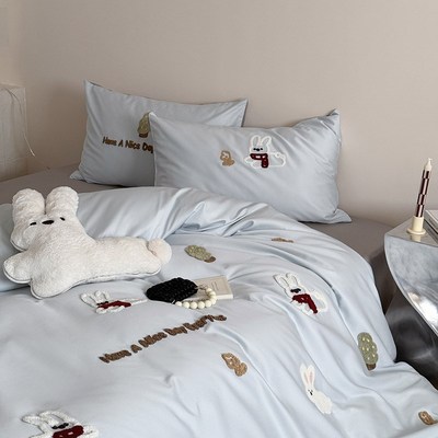 海门区圣米阁纺织品新款春夏卡x通100S长绒棉四件套加厚床单被套