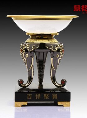 聚宝盆琉璃白玉工艺品摆件乔迁开业礼品送领导装饰品办公桌摆设