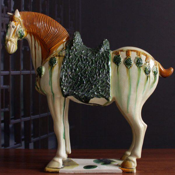 仿古做旧陶瓷马艺术品摆件家居电视柜博古架工艺品收藏古玩唐三彩