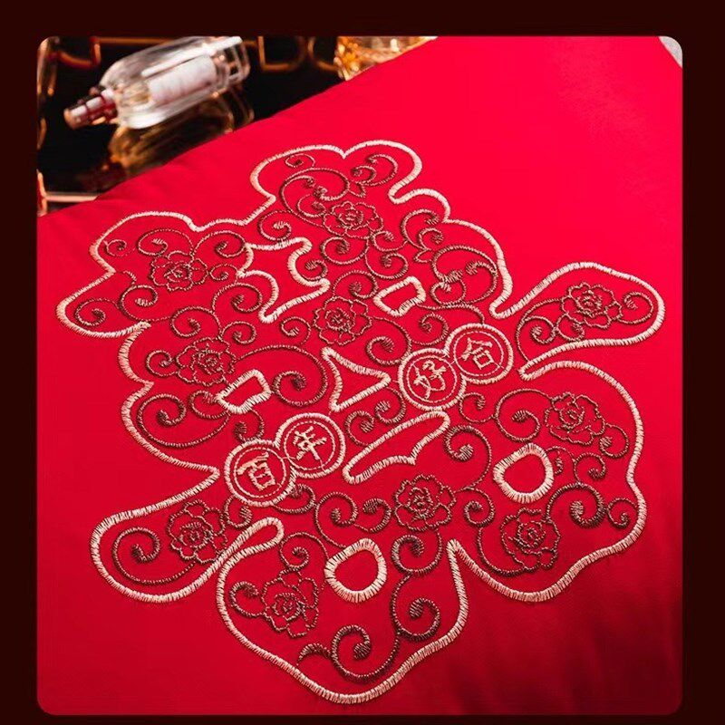 大红婚庆羽丝绒枕芯枕头 刺绣婚庆枕头芯结婚床上用品