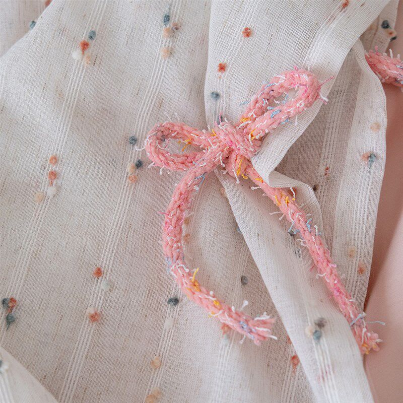 可爱复古彩虹糖纱帘分片穿杆门帘隔断帘儿童房清新甜美粉色氛围感