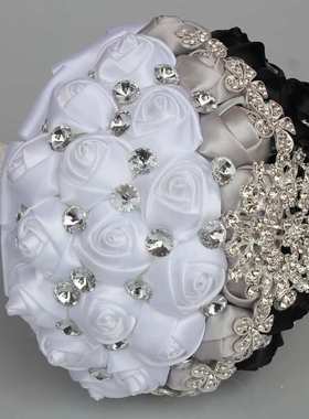 长期供应 欧美爆款炫酷黑色渐浅撞色新娘手捧花婚庆装饰捧花W244