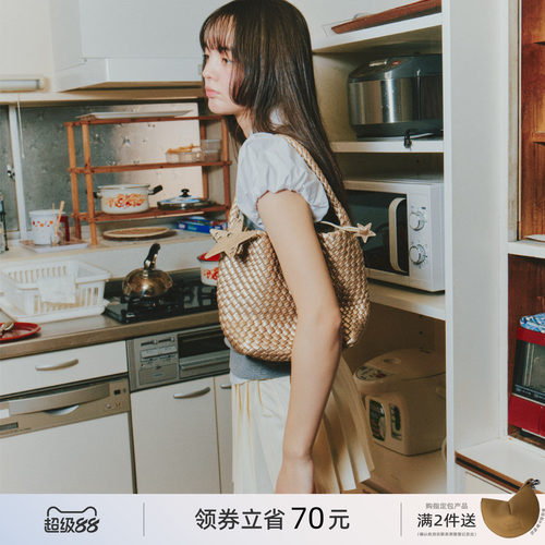 ECODAY小号原创设计香槟色编织包