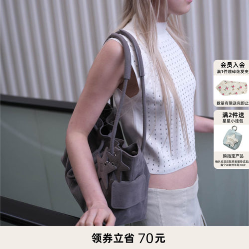 ECODAY束束包设计师款灰色大象包包抽绳水桶包单肩云朵手提包女