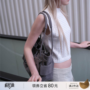 ECODAY束束包原创设计师款灰色大象包包抽绳水桶包女单肩手提包