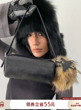 ECODAY秋冬新款笔筒包迷你笔袋圆筒手提手拎手机包女士小包小方包