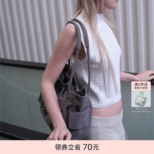 ECODAY束束包设计师款灰色大象包包抽绳水桶包单肩云朵手提包女