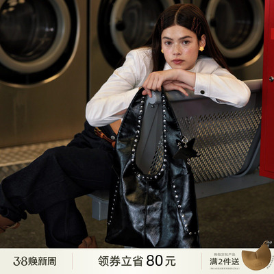 ECODAY秋季原创设计铆钉包单肩手提包复古红色婚包大容量包女时尚