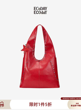 ECODAY旗舰店秋冬原创设计铆钉包单肩手提包复古红色腋下包包女