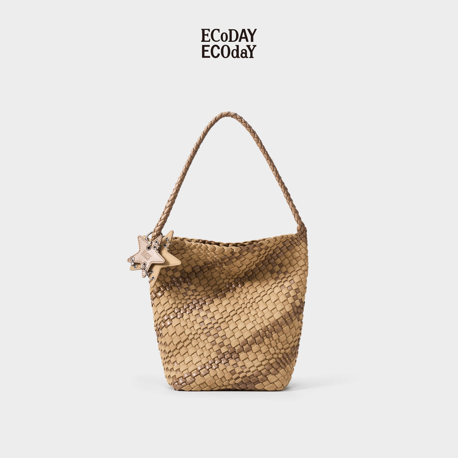 【9.7新品】ECODAY原创设计编织水桶包拼织单肩包手提包通勤包包图片