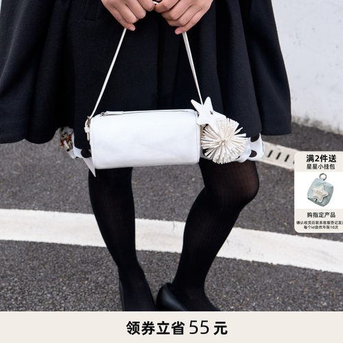 ECODAY流苏配饰笔筒包迷你笔袋包手提手机包女士小方包单肩包手拎