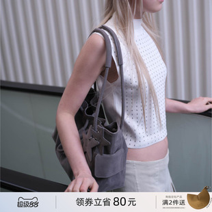 ECODAY束束包原创设计师款灰色大象包包抽绳水桶包女单肩手提包