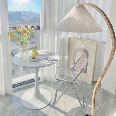 白色郁香小圆餐桌椅isn阳台小户型客子厅ins风小卧室休闲洽谈茶金