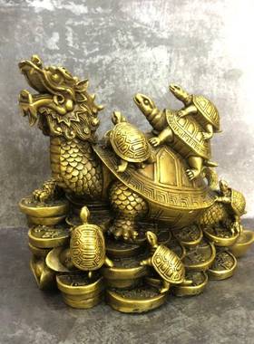 厂黄铜龙摆件精GPS工动物九九归一九龟龟九家九龟母子龙龟黄代铜