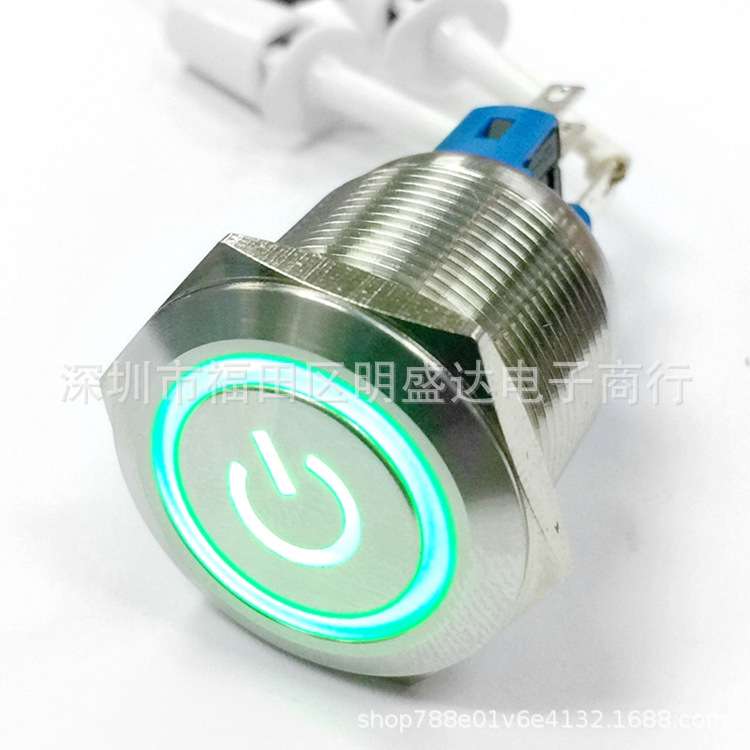22mm不锈钢金属按钮开关常开常闭自锁1NO1NC平头带灯电源符号灯