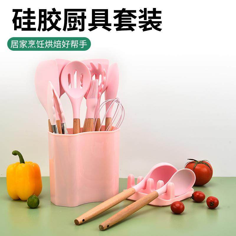 套木柄硅胶方厨具13件套胶锅铲厨房用具AL688867硅胶桶硅厨具装