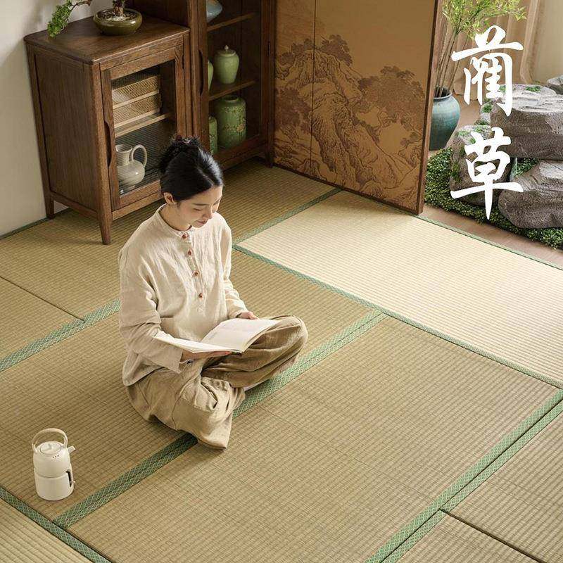 天然边蔺湿草席榻榻米防潮青草绿香拼接茶室日ALM料店座吸垫榻榻