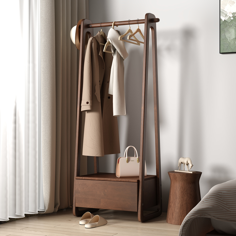 实木挂衣架带抽屉衣m帽架落地卧室床头柜衣架一体家用挂衣收纳架