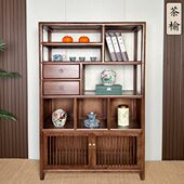 老榆木博古架茶室茶叶茶具架子客厅阳台多宝阁黑胡桃木新中式 禅意