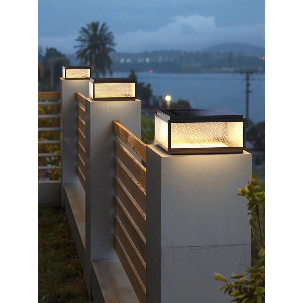 太阳能柱头灯防水别墅庭院大门柱子灯花园围墙灯现代简约接电门灯