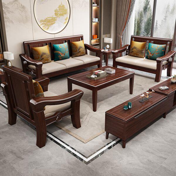 乌金木实木沙发组合中式转角贵妃现代简约客厅冬夏两用小户型家具