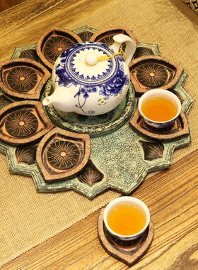 新中式饰品功夫茶具台花茶茶庄家会所工艺品摆件摆设茶盘莲花