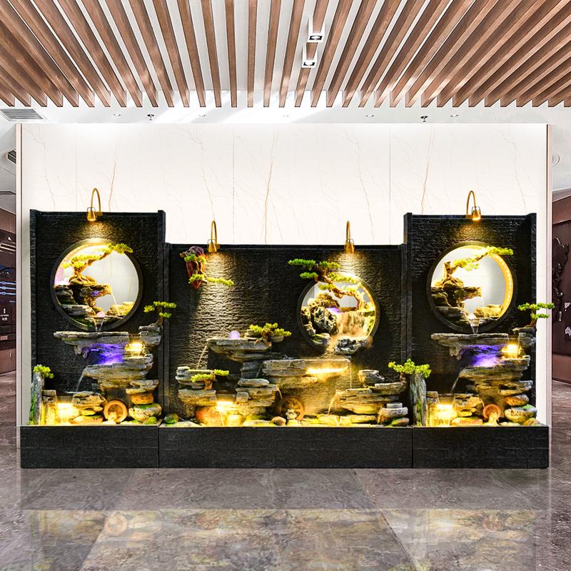 大型假山流c水招财公司酒店庭院花园室外水幕墙屏风循环水喷泉摆