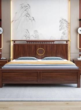新中实式乌金木木床1.PNQ床5m1.8储米双人主卧婚现代轻奢气压物大