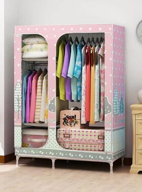 25MM简易衣柜布艺钢架津布衣牛柜管加家粗加固单人全封闭90395钢