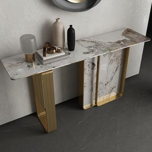 奢石不锈岩板玄关桌现代客轻奢端景台子门厅入户岩DBP板玄关柜钢