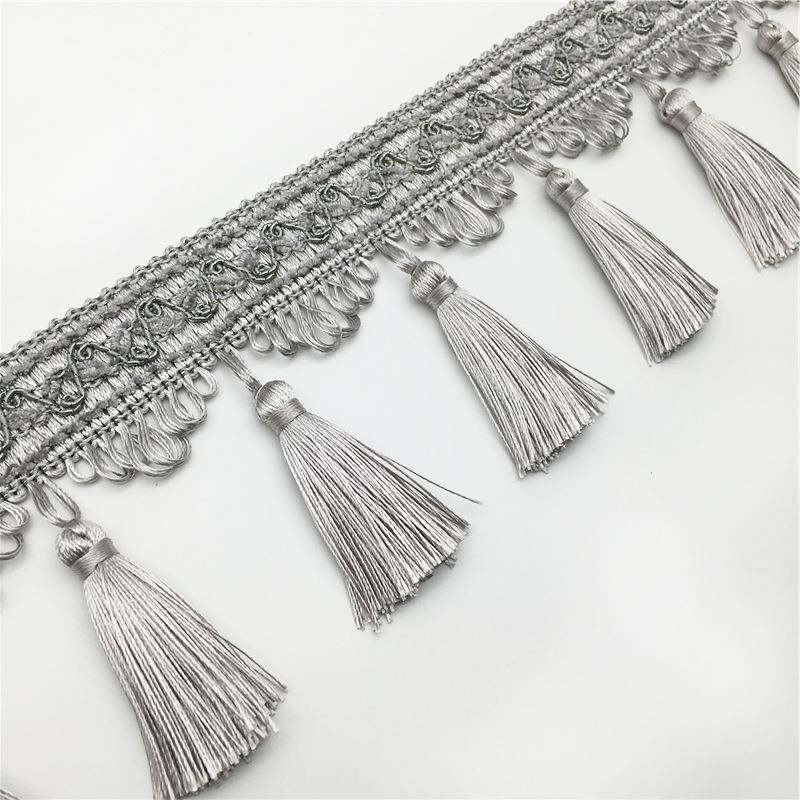 欧厂家直销帘花边配件吊窗球织带纺辅料织新款流式苏JD10花边吊穗