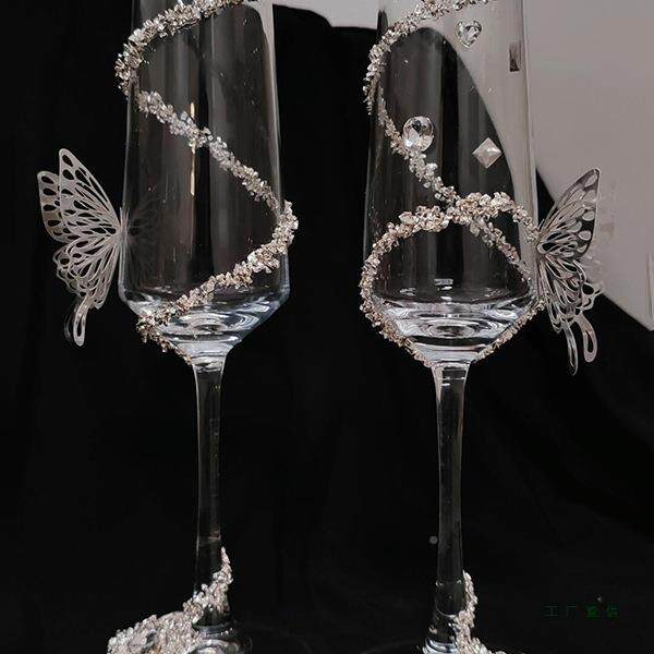 繁花F99799TM高娘级感满钻手工高杯脚新敬酒杯送蜜女友订婚新闺婚