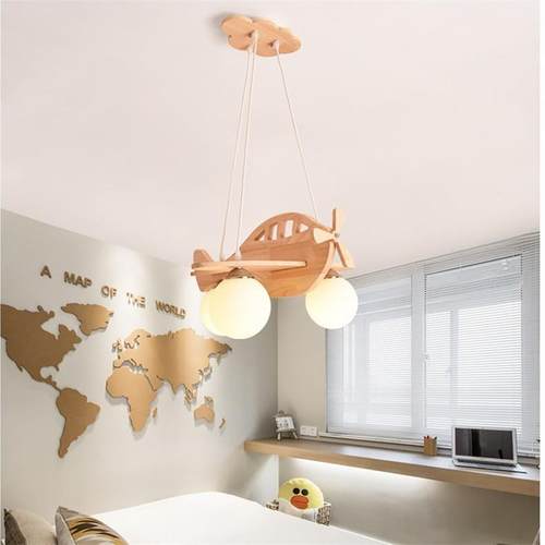北欧实木约餐房厅吊灯创意儿754童卧灯具简室个性设计飞机房间灯6