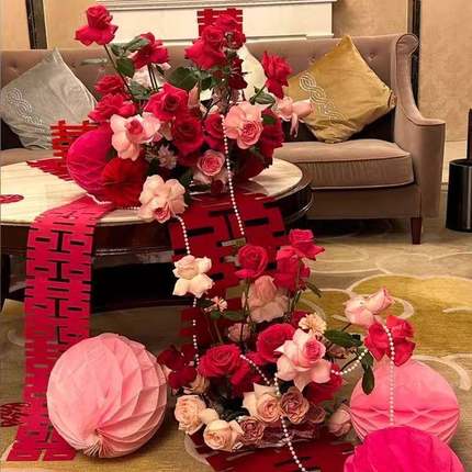 婚房布置婚茶几装扮客订西悦家纺婚床头桌面喜庆厅结用品桌婚礼餐