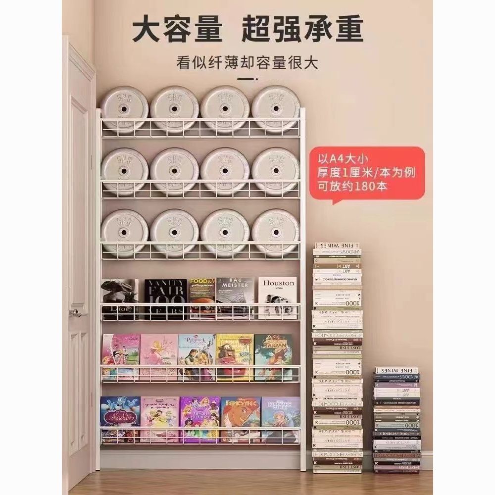 多层门后儿童书架一体靠墙挂墙铁艺儿童壁挂打孔收纳客厅置物架子