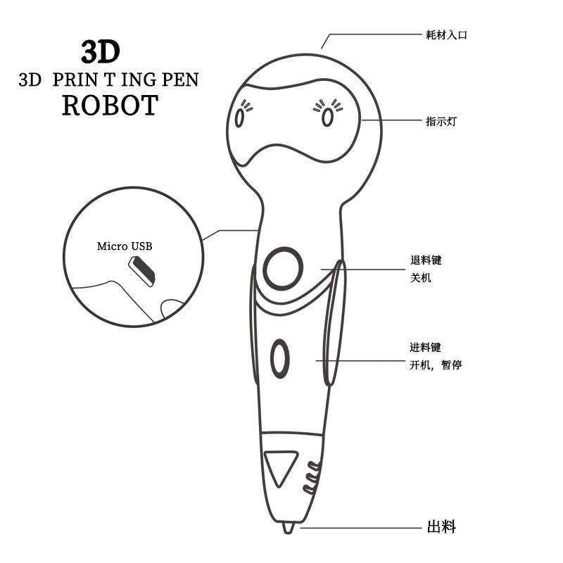 工厂直供 低温蓄电 语音播报 机器人儿童3d打印笔 热款绘画笔