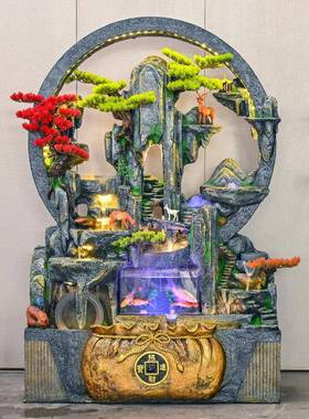 招财聚宝盆水幕墙流水屏风摆件公司酒店院子客厅鱼缸造景假山喷泉