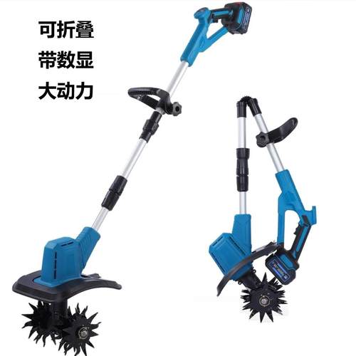 跨境电动松土机小型农用微耕机旋耕机除草锂电草坪修剪机翻土机