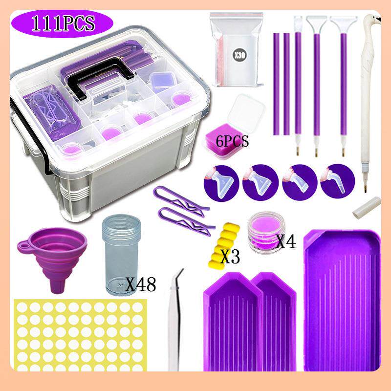 钻石画工具手提箱48分装钻石瓶弯头点钻笔圆形胶泥漏斗点钻盘套装