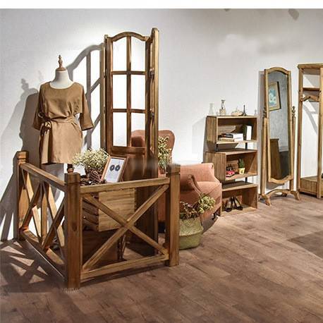 货架木质摆设展示道具铁艺实木服装店展示架复古乡村屏风中岛架