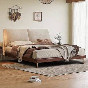 大象耳朵床复古雪尼尔布艺床白蜡木实木主卧婚床轻奢软包双人大床