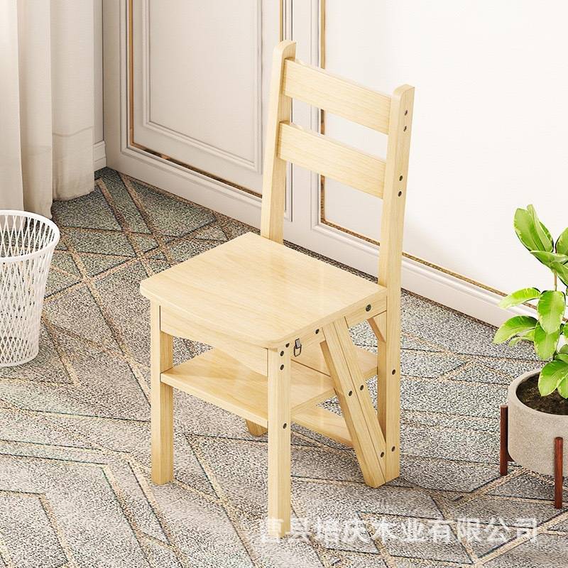 梯凳家用多功能折叠翻转两用三步梯凳室内加厚爬高楼梯椅实木椅子