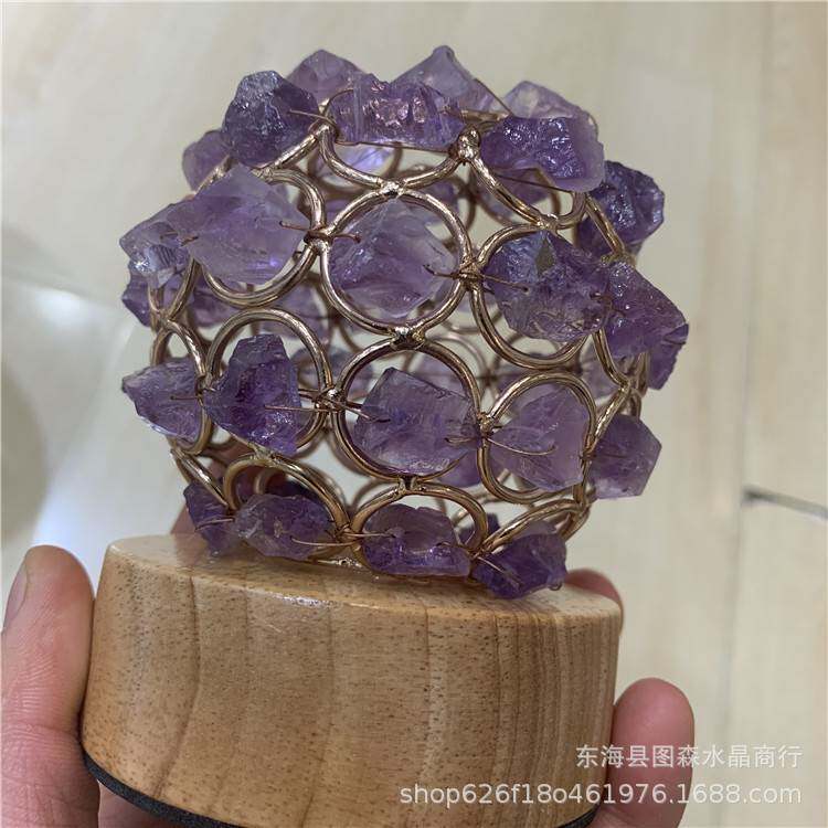 水晶紫水晶碎石编织台灯创意家居镂空单头铁丝艺术小摆件工艺品