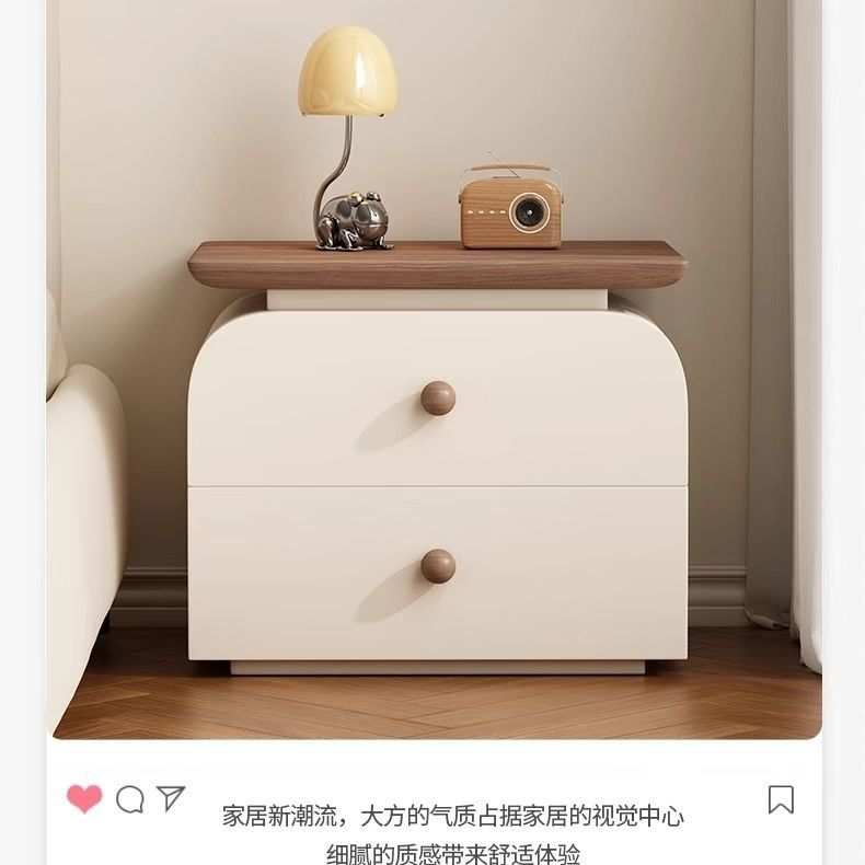 免安装全实木床头柜中古奶油风意式极简小户型简约现代卧室收纳柜