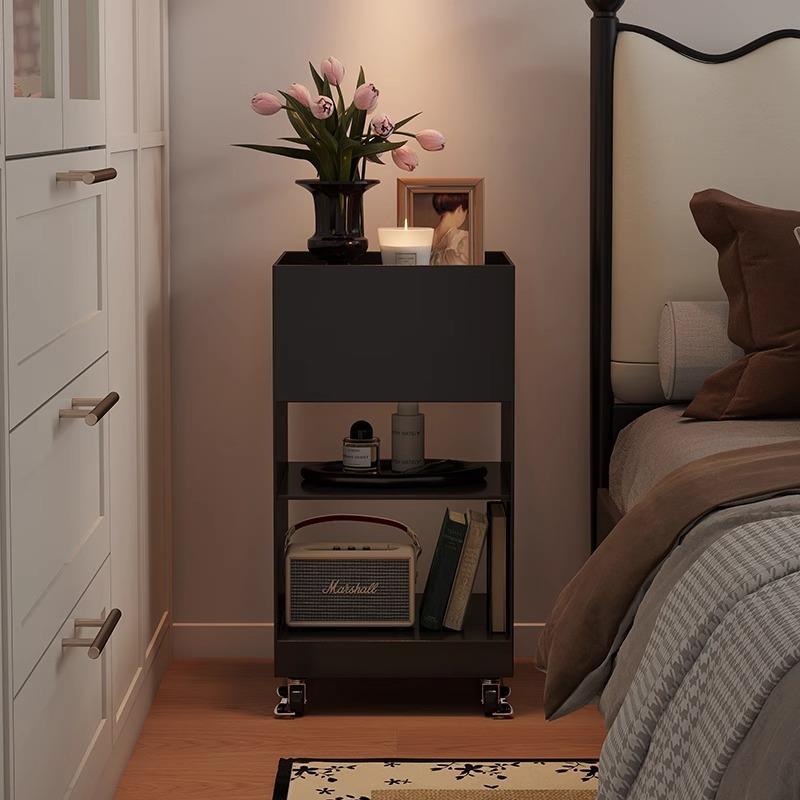 中古风床头柜卧室简约带轮床边柜铁艺家用置物架小型客厅沙发边几